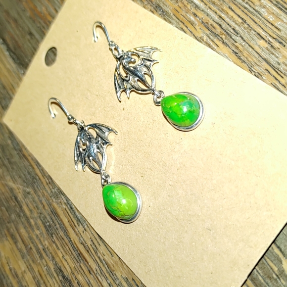 New Dragon 💚 Turquoise Earrings in Sterling Silver - Picture 3 of 5